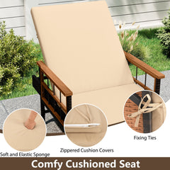 Set of 2 Wicker Chaise Lounges with Acacia Armrests and 4 Level Backrests, Beige
