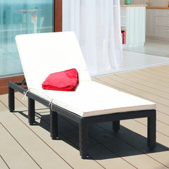 Rattan Lounge Chair with Tied Cushion and 6 Position Backrest, Off White