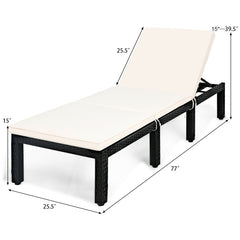 Rattan Lounge Chair with Tied Cushion and 6 Position Backrest, Off White