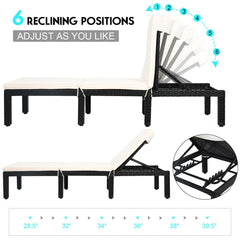 Rattan Lounge Chair with Tied Cushion and 6 Position Backrest, Off White
