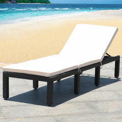 Rattan Lounge Chair with Tied Cushion and 6 Position Backrest, Off White