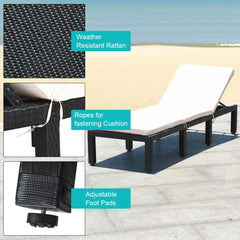 Rattan Lounge Chair with Tied Cushion and 6 Position Backrest, Off White