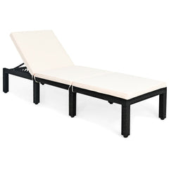 Rattan Lounge Chair with Tied Cushion and 6 Position Backrest, Off White