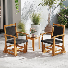 Patio Rattan Glider Chair with Acacia Wood Frame and Wicker Seat Back