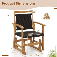 Patio Rattan Glider Chair with Acacia Wood Frame and Wicker Seat Back