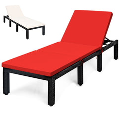 Rattan Lounge Chair with Two Cushion Covers, Red and Off White