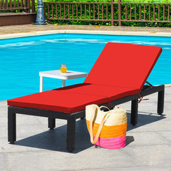 Rattan Lounge Chair with Two Cushion Covers, Red and Off White