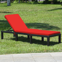 Rattan Lounge Chair with Two Cushion Covers, Red and Off White