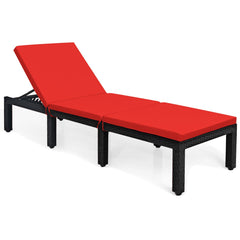 Rattan Lounge Chair with Two Cushion Covers, Red and Off White