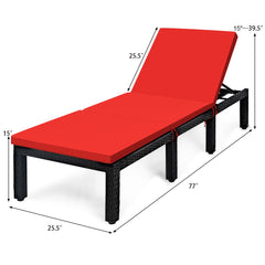 Rattan Lounge Chair with Two Cushion Covers, Red and Off White