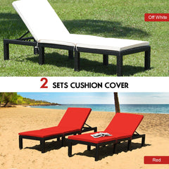 Rattan Lounge Chair with Two Cushion Covers, Red and Off White