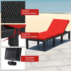 Rattan Lounge Chair with Two Cushion Covers, Red and Off White