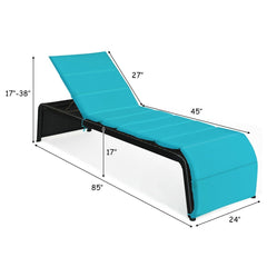 Rattan Chaise Lounger with Removable 2.5 in Cushion, 85 in, Turquoise