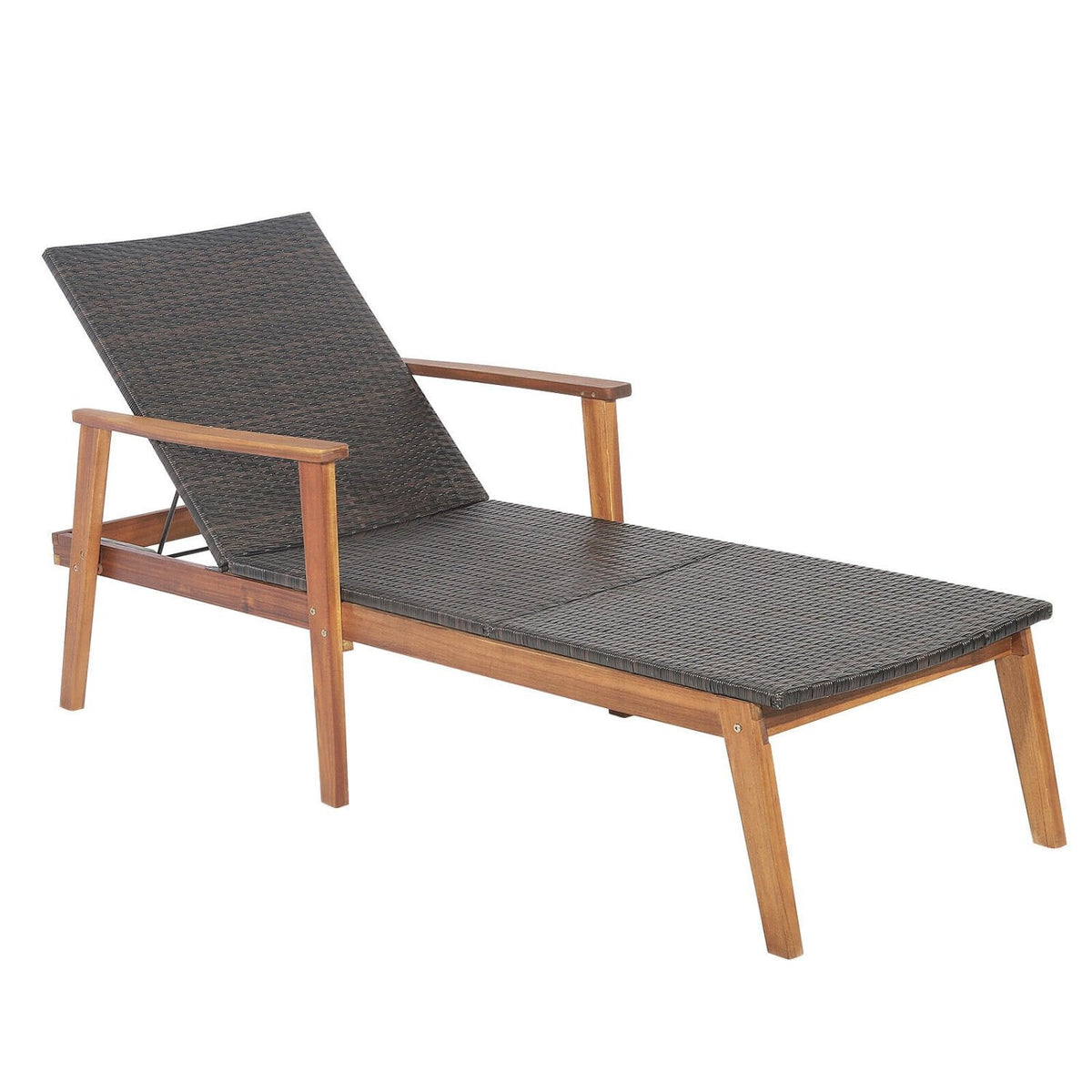 Acacia and Wicker Chaise Lounge with 4 Position Backrest, 800 lb Capacity