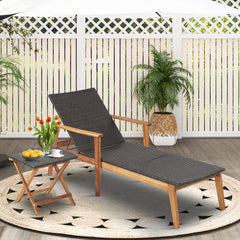 Acacia and Wicker Chaise Lounge with 4 Position Backrest, 800 lb Capacity