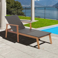 Acacia and Wicker Chaise Lounge with 4 Position Backrest, 800 lb Capacity