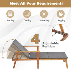 Acacia and Wicker Chaise Lounge with 4 Position Backrest, 800 lb Capacity
