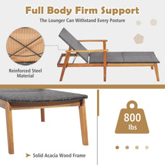 Acacia and Wicker Chaise Lounge with 4 Position Backrest, 800 lb Capacity