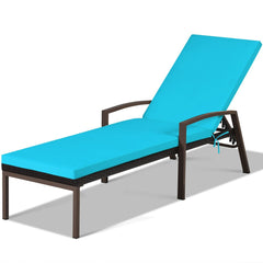 Rattan Lounge Chaise Recliner with Turquoise Cushion and Zip Off Cover