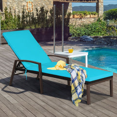 Rattan Lounge Chaise Recliner with Turquoise Cushion and Zip Off Cover