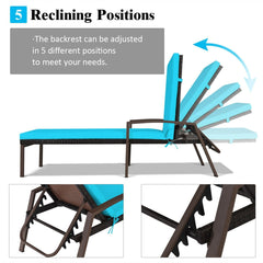 Rattan Lounge Chaise Recliner with Turquoise Cushion and Zip Off Cover