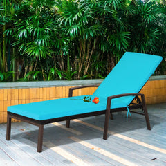 Rattan Lounge Chaise Recliner with Turquoise Cushion and Zip Off Cover