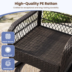 Patio Rattan Rocking Chair with Seat Back Cushions and Waist Pillow-Navy