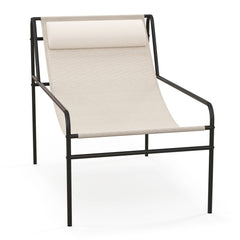 Sling Lounge Chair with Detachable Headrest Pillow and Metal Frame, Beige