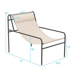 Sling Lounge Chair with Detachable Headrest Pillow and Metal Frame, Beige