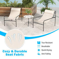 Sling Lounge Chair with Detachable Headrest Pillow and Metal Frame, Beige