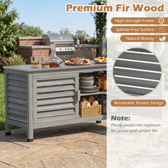 Patio Storage Cabinet with Stainless Steel Countertop and L-Shaped Shelf for Garden-Gray