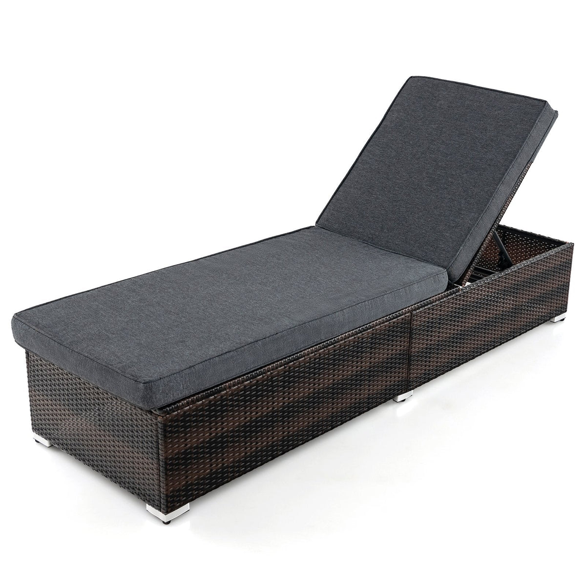 Wicker Lounge Chair with Long Seat Cushion and 4 Level Backrest, Brown