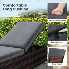 Wicker Lounge Chair with Long Seat Cushion and 4 Level Backrest, Brown