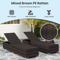 Wicker Lounge Chair with Long Seat Cushion and 4 Level Backrest, Brown