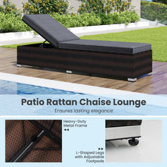 Wicker Lounge Chair with Long Seat Cushion and 4 Level Backrest, Brown