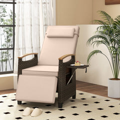 Wicker Recliner with 150 Degree Adjustment and Cozy Footrest, Beige