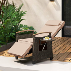 Wicker Recliner with 150 Degree Adjustment and Cozy Footrest, Beige