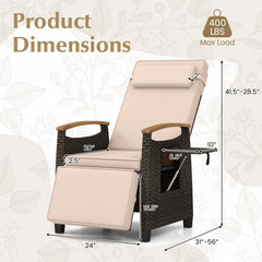 Wicker Recliner with 150 Degree Adjustment and Cozy Footrest, Beige
