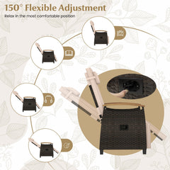 Wicker Recliner with 150 Degree Adjustment and Cozy Footrest, Beige