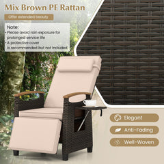 Wicker Recliner with 150 Degree Adjustment and Cozy Footrest, Beige
