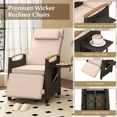 Wicker Recliner with 150 Degree Adjustment and Cozy Footrest, Beige