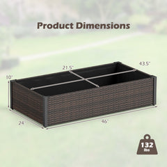 PE Rattan Elevated Raised Garden Bed with Open-Ended Base-Brown