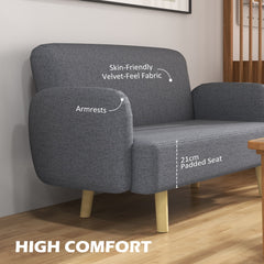 Velvet Feel Fabric 2 Seater Sofa, Small Sofa Loveseat with 8.3" Thick Padding and Wood Legs, Black