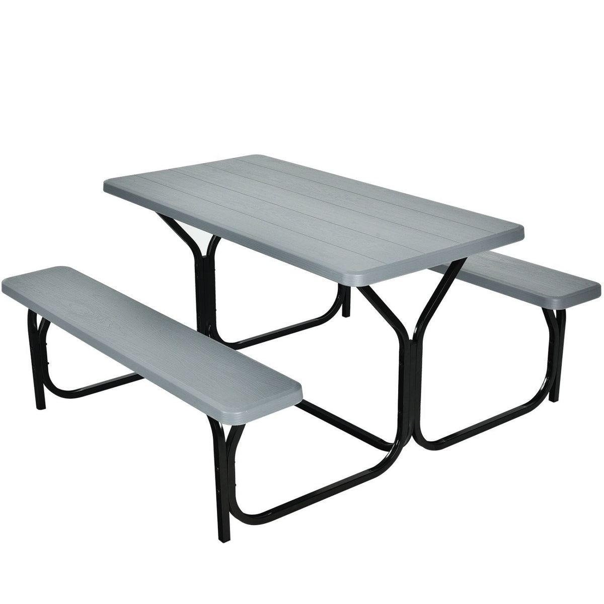 4.5 FT Outdoor Picnic Table Bench Set with HDPE Tabletop for 4-Person-Gray
