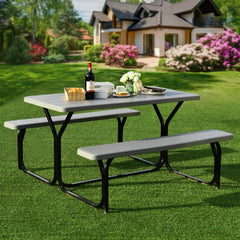 4.5 FT Outdoor Picnic Table Bench Set with HDPE Tabletop for 4-Person-Gray