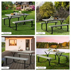4.5 FT Outdoor Picnic Table Bench Set with HDPE Tabletop for 4-Person-Gray