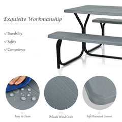 4.5 FT Outdoor Picnic Table Bench Set with HDPE Tabletop for 4-Person-Gray