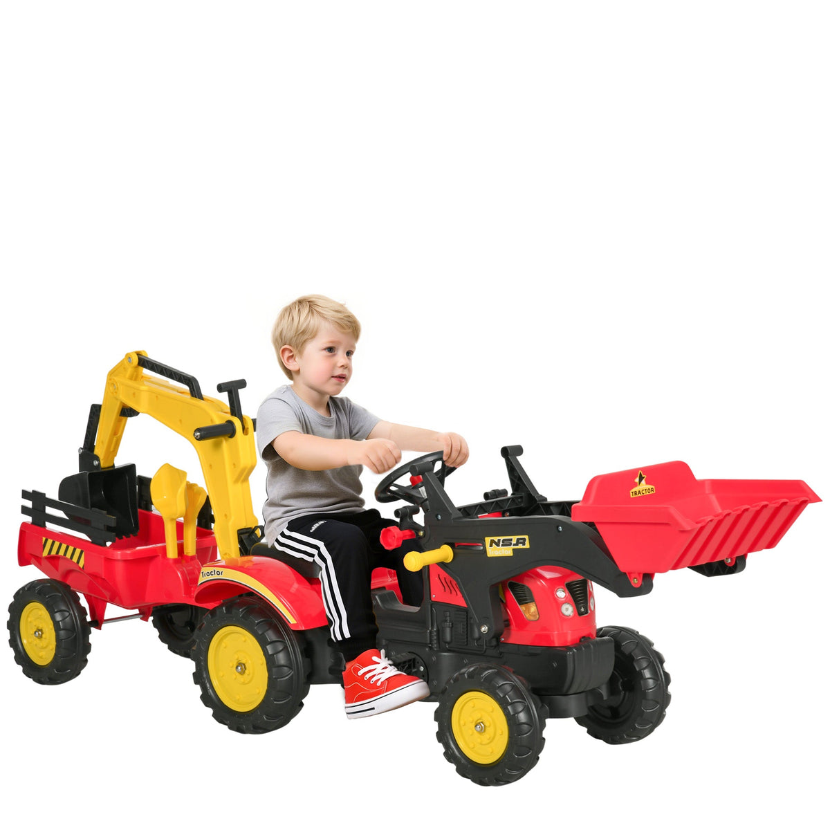 Ride on Toy Dump Truck for Kids, Pedal Construction Car with Detachable Trailer for 3 Years Old, Red