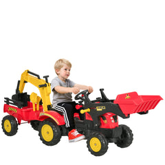 Ride on Toy Dump Truck for Kids, Pedal Construction Car with Detachable Trailer for 3 Years Old, Red