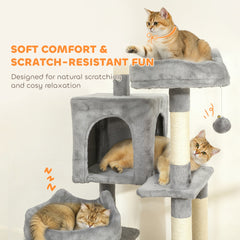 76" Large Cat Tree for Indoor Cats with 8 Scratching Posts, 3 Plush Beds, 2 Hammocks, 2 Large Condos, Ramp, Dark Grey
